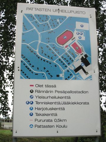 Kuva: Raahe Pattasten urheilupuiston opastaulu. Hilkka Högström 2011