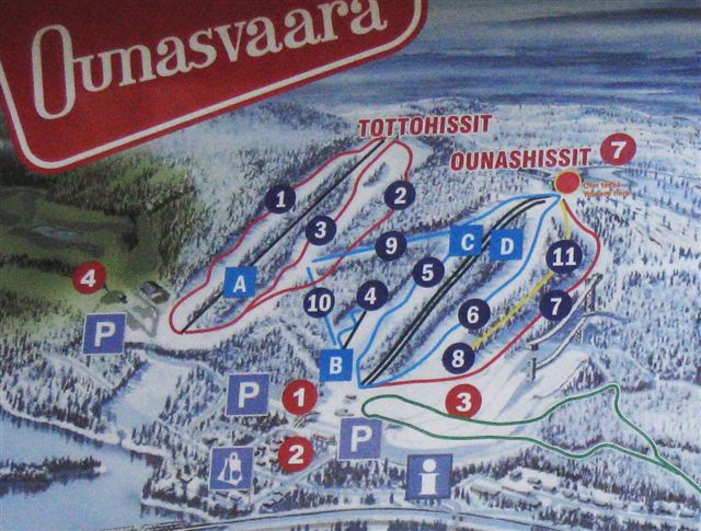 Rovaniemi Ounasvaaran laskettelukeskuksen rinnekartta. Hilkka Högström 2011