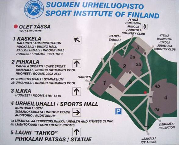 Kuva: Heinola Vierumäen urheiluopiston keskusalueen opaste. Hilkka Högström 2011